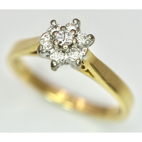 156 - AN 18K YELLOW GOLD DIAMOND CLUSTER RING 0.20CT , 2.6G TOTAL WEIGHT,  SIZE L. REF: A/S 1210 - 2