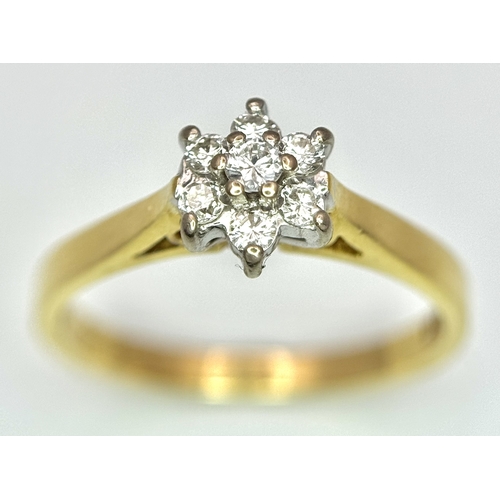 156 - AN 18K YELLOW GOLD DIAMOND CLUSTER RING 0.20CT , 2.6G TOTAL WEIGHT,  SIZE L. REF: A/S 1210 - 2