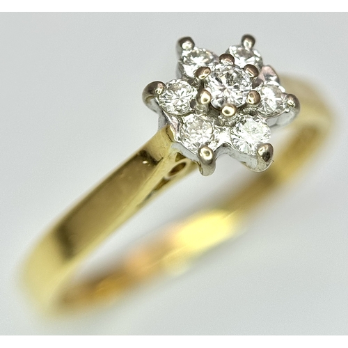 156 - AN 18K YELLOW GOLD DIAMOND CLUSTER RING 0.20CT , 2.6G TOTAL WEIGHT,  SIZE L. REF: A/S 1210 - 2