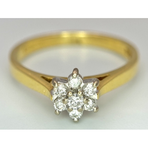 156 - AN 18K YELLOW GOLD DIAMOND CLUSTER RING 0.20CT , 2.6G TOTAL WEIGHT,  SIZE L. REF: A/S 1210 - 2