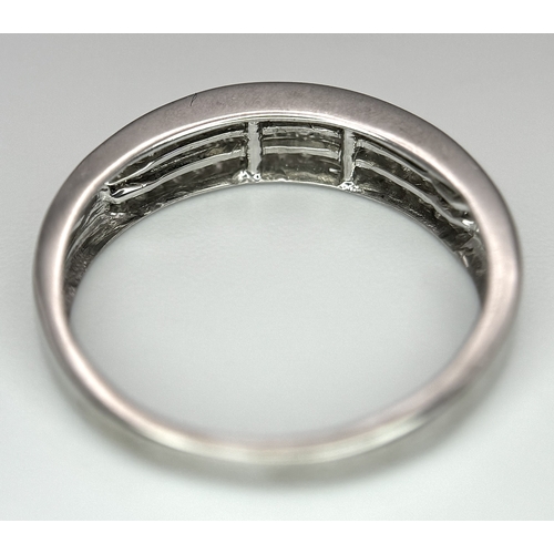 177 - AN 18K WHITE GOLD THREE ROW DIAMOND PRINCESS CUT RING 0.50CT , 2.3G TOTAL WEIGHT, SIZE M 1/2. REF: S... 