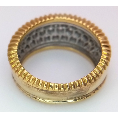 26 - An 18K Yellow Gold Diamond Pave Ring. c.1ctw round brilliant cut diamonds. 11mm width at front. Size... 