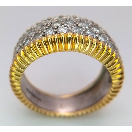 26 - An 18K Yellow Gold Diamond Pave Ring. c.1ctw round brilliant cut diamonds. 11mm width at front. Size... 