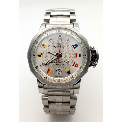 33 - A Corum Admirals Cup Automatic Gents Watch. Stainless steel bracelet and case - 42mm. Silver tone di... 