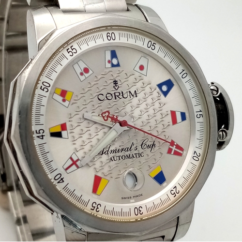 33 - A Corum Admirals Cup Automatic Gents Watch. Stainless steel bracelet and case - 42mm. Silver tone di... 