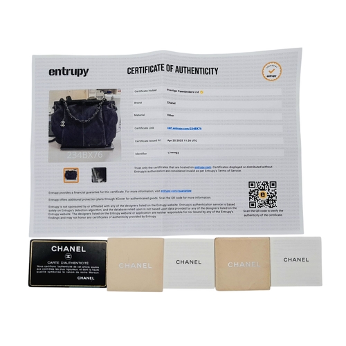 54 - A Chanel Dark Blue Tote Bag. Quilted leather exterior with silver-toned hardware, single chain and l... 