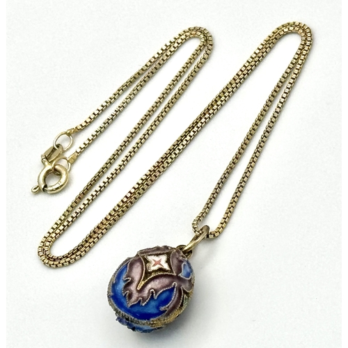 6 - Two Vintage Silver and Enamel Decorative Small Egg Pendants - Possibly Russian. Comes with a gilded ... 