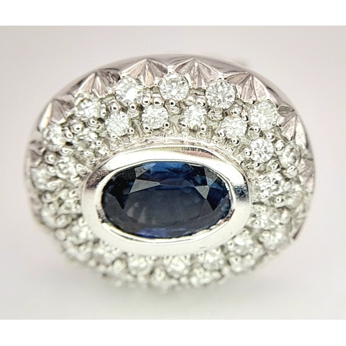 13 - A PAIR OF 18K WHITE GOLD DIAMOND & SAPPHIRE OVAL STUD EARRINGS 6.5G TOTAL WEIGHT, 1CM x 1.2CM. REF: ... 