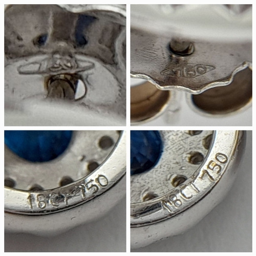 13 - A PAIR OF 18K WHITE GOLD DIAMOND & SAPPHIRE OVAL STUD EARRINGS 6.5G TOTAL WEIGHT, 1CM x 1.2CM. REF: ... 