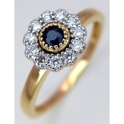 149 - AN 18K YELLOW GOLD DIAMOND & SAPPHIRE CLUSTER RING 0.25CT , 2.4G TOTAL WEIGHT, SIZE N. REF: A/S 1210... 