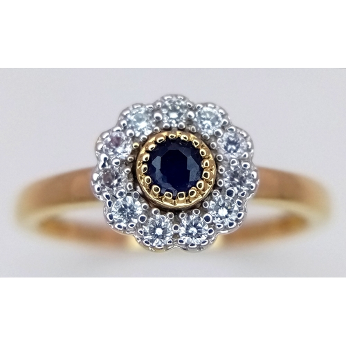 149 - AN 18K YELLOW GOLD DIAMOND & SAPPHIRE CLUSTER RING 0.25CT , 2.4G TOTAL WEIGHT, SIZE N. REF: A/S 1210... 