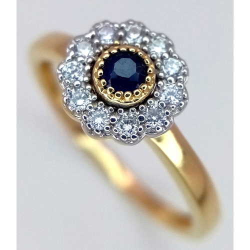 149 - AN 18K YELLOW GOLD DIAMOND & SAPPHIRE CLUSTER RING 0.25CT , 2.4G TOTAL WEIGHT, SIZE N. REF: A/S 1210... 