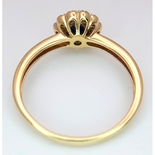 149 - AN 18K YELLOW GOLD DIAMOND & SAPPHIRE CLUSTER RING 0.25CT , 2.4G TOTAL WEIGHT, SIZE N. REF: A/S 1210... 