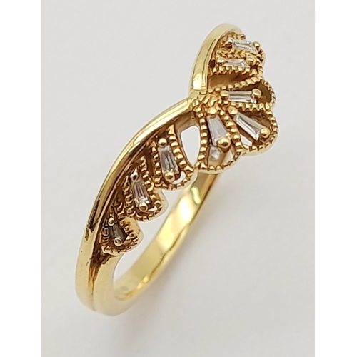 163 - AN 18K YELLOW GOLD DIAMOND SET CROWN TIARA RING BY EMMY OF LONDON 2.9G TOTAL WEIGHT, SIZE L. REF: A/... 