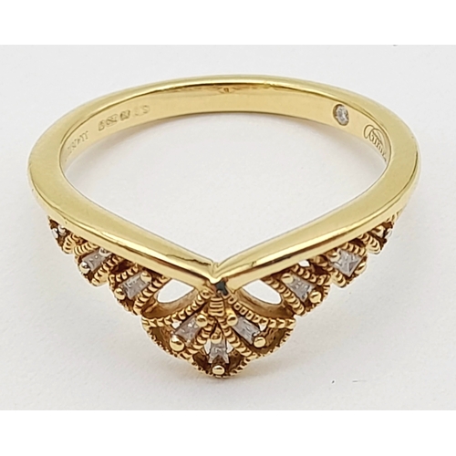 163 - AN 18K YELLOW GOLD DIAMOND SET CROWN TIARA RING BY EMMY OF LONDON 2.9G TOTAL WEIGHT, SIZE L. REF: A/... 