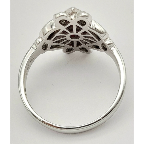 58 - AN 18K WHITE GOLD VINTAGE DIAMOND & RUBY RING 4.4G TOTAL WEIGHT, SIZE N. REF: A/S 1221 - 1