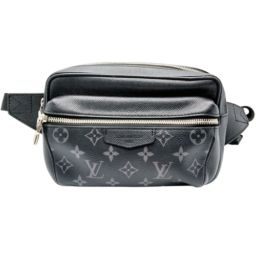 160 - A Louis Vuitton Black Monogram Bum Bag/Fanny Pack. Coated canvas and leather exterior with silver-to... 