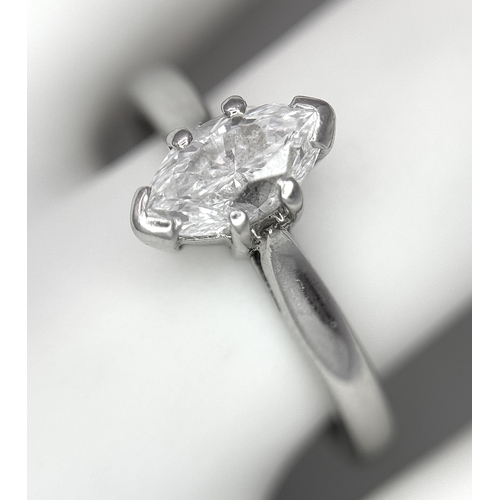 174 - A 950 Platinum, Diamond Solitaire Ring. 0.77ct Marquise cut. VS2. E colour. Comes with two certifica... 