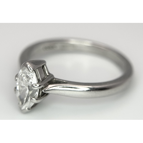 174 - A 950 Platinum, Diamond Solitaire Ring. 0.77ct Marquise cut. VS2. E colour. Comes with two certifica... 