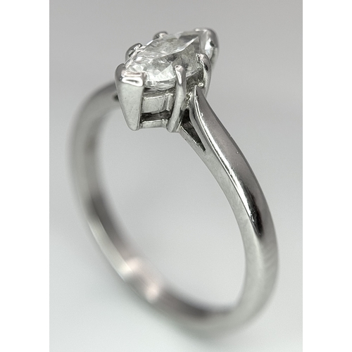 174 - A 950 Platinum, Diamond Solitaire Ring. 0.77ct Marquise cut. VS2. E colour. Comes with two certifica... 