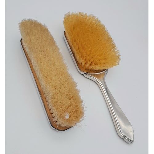 20 - A Gorgeous Vintage Set of Sterling Silver Dressing Table Brushes. Blue enamel guilloche decoration. ... 