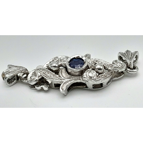 30 - A Vintage 18K White Gold and Sapphire Necklace Clasp. 3cm. 
2.3g.