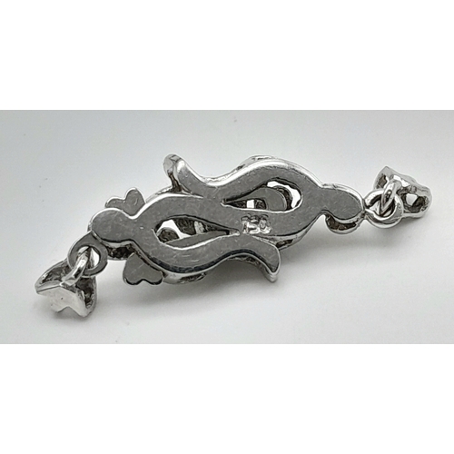 30 - A Vintage 18K White Gold and Sapphire Necklace Clasp. 3cm. 
2.3g.