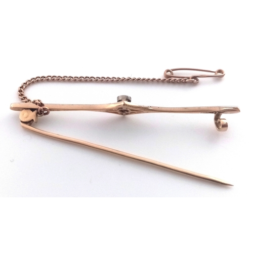 126 - Fabulous Antique 15 CARAT GOLD and PLATINUM, DIAMOND SET ‘PROPELLER’ BROOCH. Complete with gold safe... 