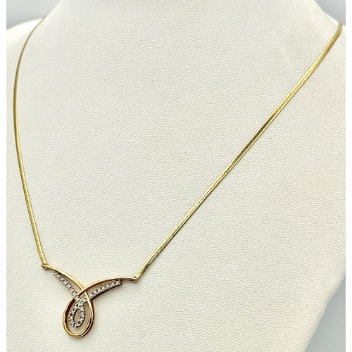 133 - Beautiful 9 CARAT GOLD and DIAMOND NECKLACE. 3.25 grams. 45 cm.