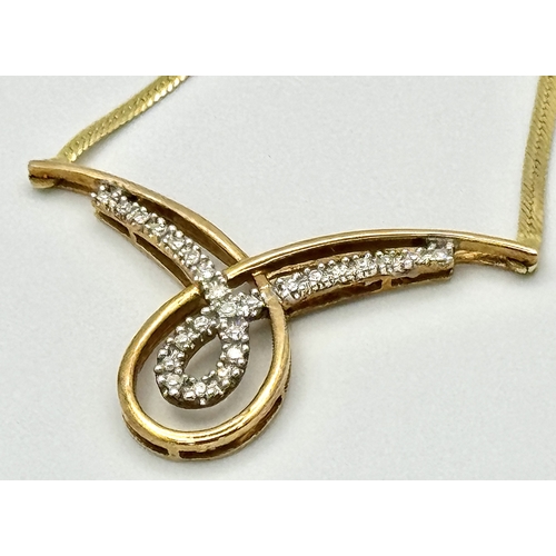 133 - Beautiful 9 CARAT GOLD and DIAMOND NECKLACE. 3.25 grams. 45 cm.