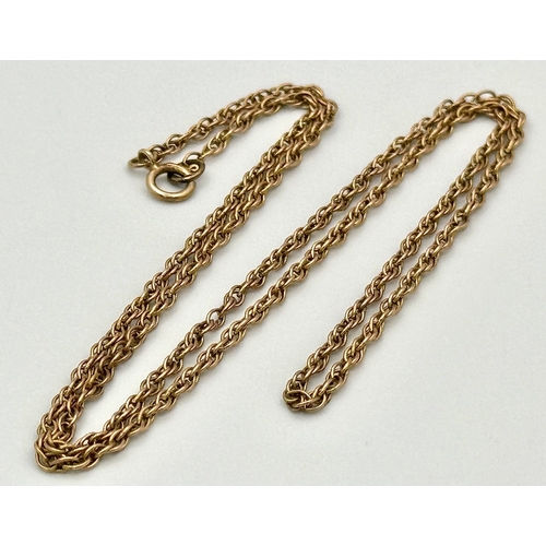 49 - Traditional 9 CARAT GOLD FINE ROPE  CHAIN NECKLACE. 3 grams. 40 cm.