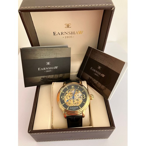 14 - Gentleman’s THOMAS EARNSHAW AUTOMATIC SKELETON WRISTWATCH. Finished in gold tone. Having large bold ... 