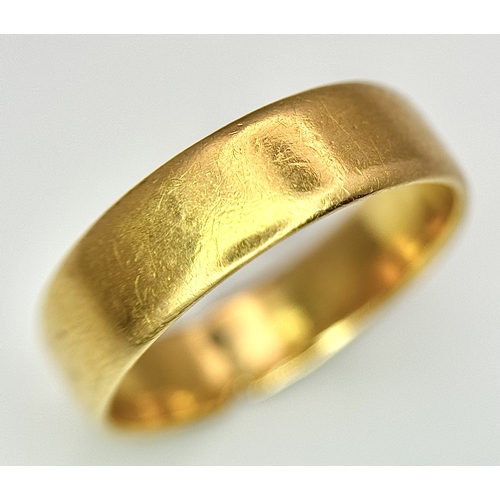 10 - A 22K Yellow Gold Band Ring. 5mm band width. Size M. 4.24g weight.