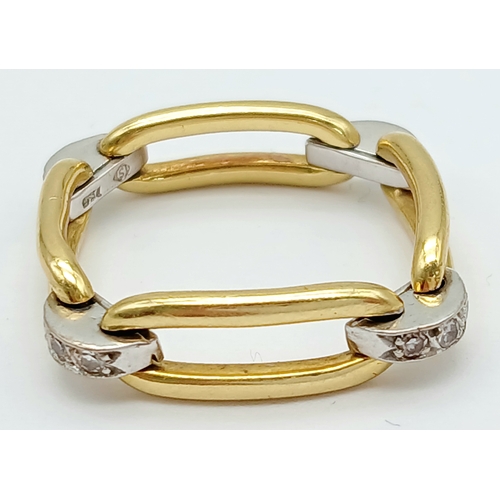 122 - An 18K Yellow Gold and Diamond Link Ring. Size V 1/2. Different. 6.65g.