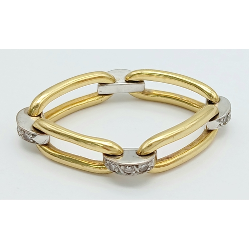 122 - An 18K Yellow Gold and Diamond Link Ring. Size V 1/2. Different. 6.65g.