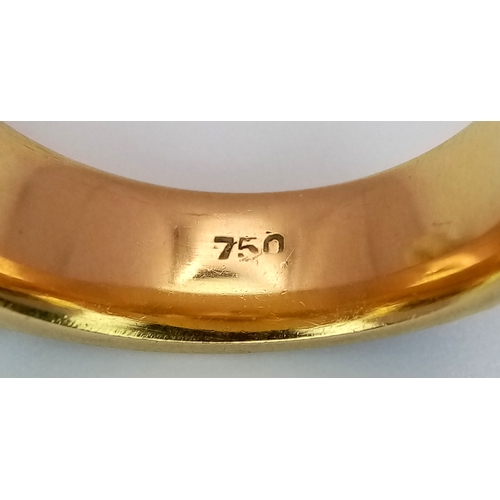 130 - A Gorgeous 18k Yellow Gold and Blue Enamel Ring in Belt Form. Size L 1/2. 9.8g.