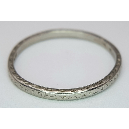 143 - A Vintage Platinum Band Ring. 3mm width. Size P 1/2. 2.3g.