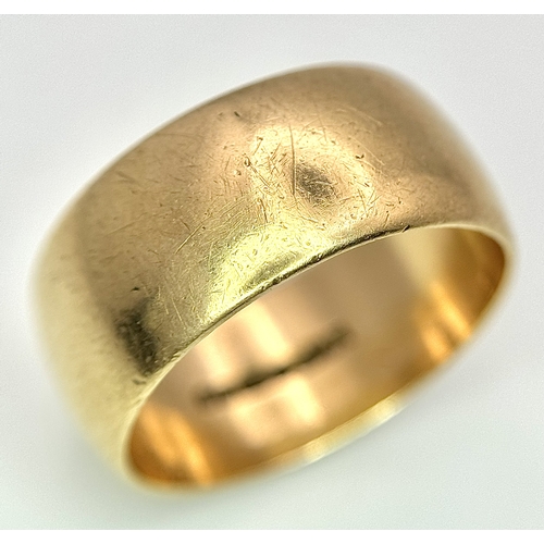179 - A 9K Yellow Gold Band Ring. 9mm band width. Size R. 7.33g weight.