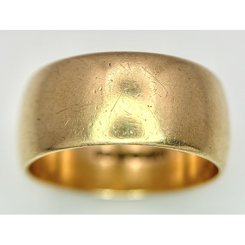 179 - A 9K Yellow Gold Band Ring. 9mm band width. Size R. 7.33g weight.