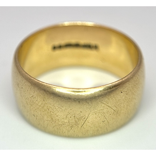 179 - A 9K Yellow Gold Band Ring. 9mm band width. Size R. 7.33g weight.