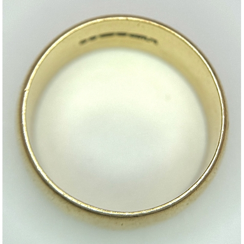 179 - A 9K Yellow Gold Band Ring. 9mm band width. Size R. 7.33g weight.