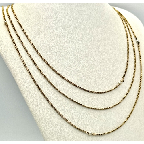 137 - A Vintage 18K Gold (tested) Fancy Link and Pearl, Rope Length Necklace. 96cm. 12.1g.