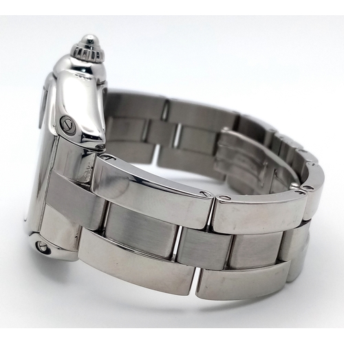 134 - A Cartier Automatic Roadster Gents Watch. Stainless steel bracelet and case - 38mm. Black dial with ... 