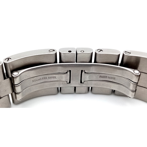 134 - A Cartier Automatic Roadster Gents Watch. Stainless steel bracelet and case - 38mm. Black dial with ... 