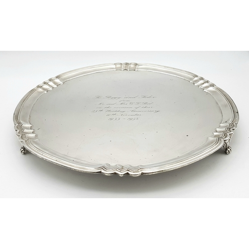 171 - A Vintage Garrard and Co. Sterling Silver Salver. Originally a wedding gift. Hallmarks for London 19... 