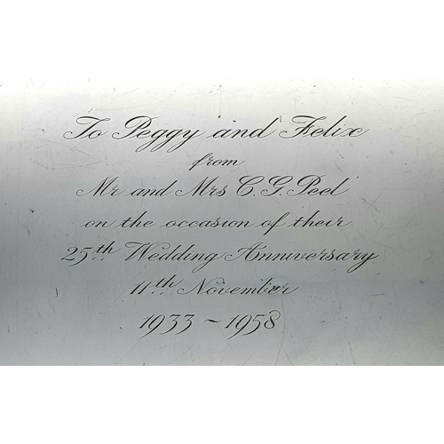 171 - A Vintage Garrard and Co. Sterling Silver Salver. Originally a wedding gift. Hallmarks for London 19... 