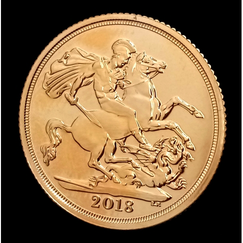 172 - A 2018 QEII 22K Gold Full Sovereign Coin.