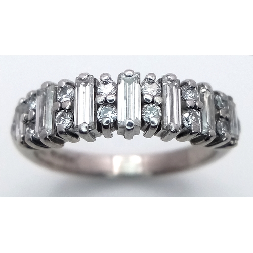 47 - AN 18K WHITE GOLD MIXED CUT DIAMOND RING - 0.35CTW. 4G. SIZE J. SC-1093.