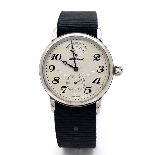 55 - A Montblanc Meisterstuck Mechanical (hand-wind) Gents Watch. Black textile strap. Stainless steel ca... 
