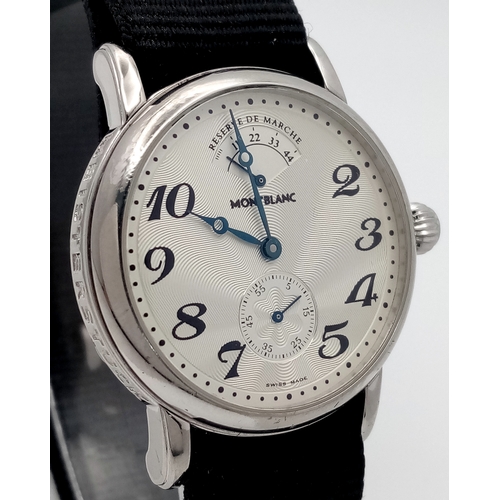 55 - A Montblanc Meisterstuck Mechanical (hand-wind) Gents Watch. Black textile strap. Stainless steel ca... 